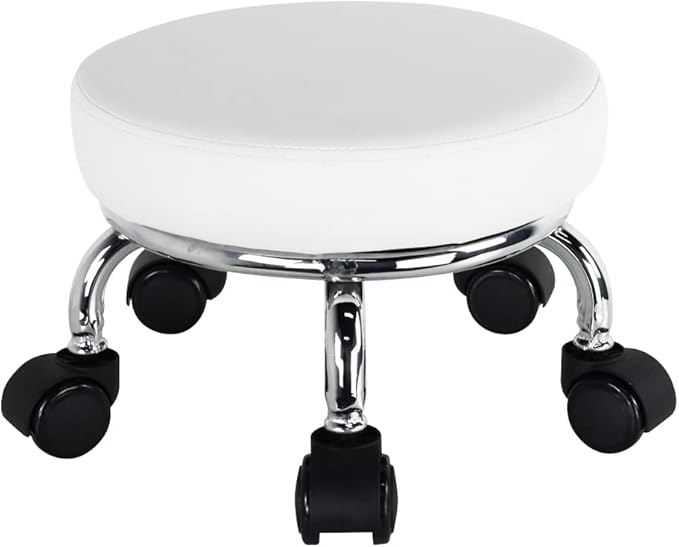 Modern Roller Seat PU Leather Low Round Rolling Stool 360 Swivel Small Stool by WKWKER