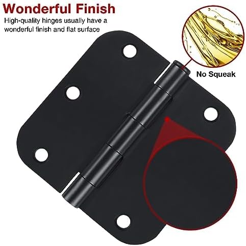 Matte Black Door Hinges 3.5 Inch Rounded 12 Pack Interior 3 1/2" Flat Iron - Image 2