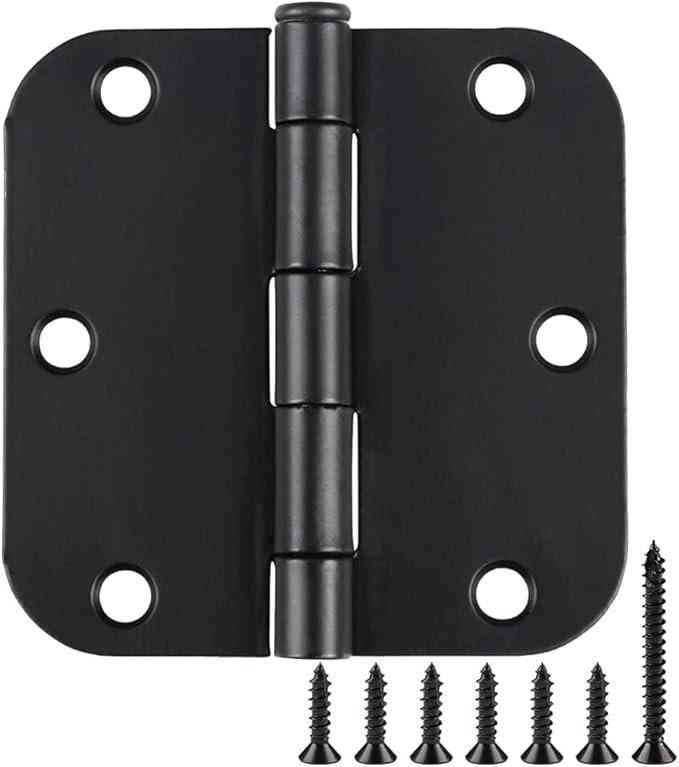 2 Pack Rounded Matte Black Door Hinges 3.5 Inch Interior Room Hardware 3 1/2" by TDCHINGES