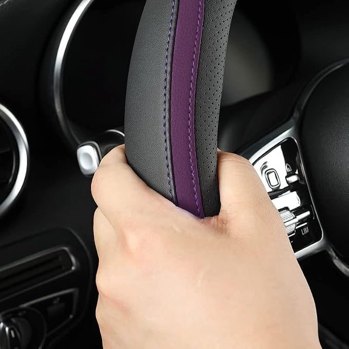 Car Steering Wheel Cover, Leather Steering Wheel Cover Purple Universal 14.5-15 - Image 3
