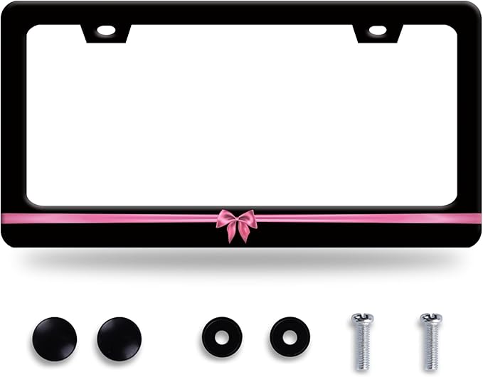 Pink License Plate Frame Cute License Plate Stainless Steel Black Funny License by GORSNKYE