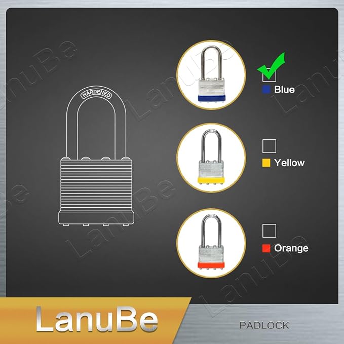 LanuBe Laminated Padlock 1-9/16inch Long Shackle 2 Pack Keyed Alike, Bulk Locks - Image 8