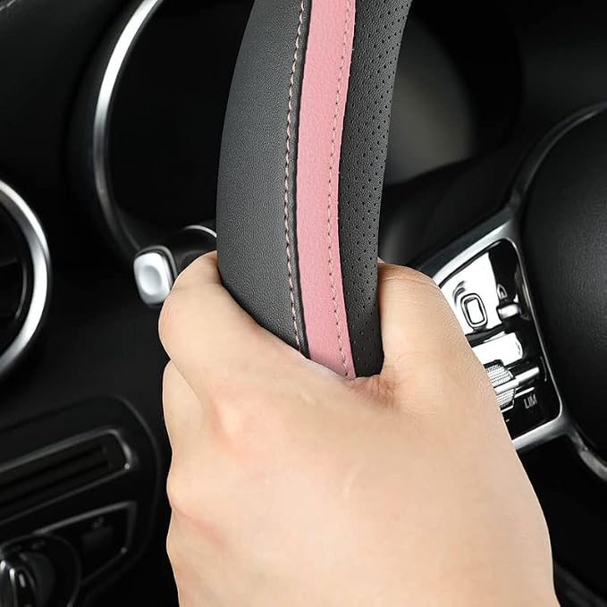 Car Steering Wheel Cover, Leather Steering Wheel Cover Pink Universal 14.5-15 - Image 4