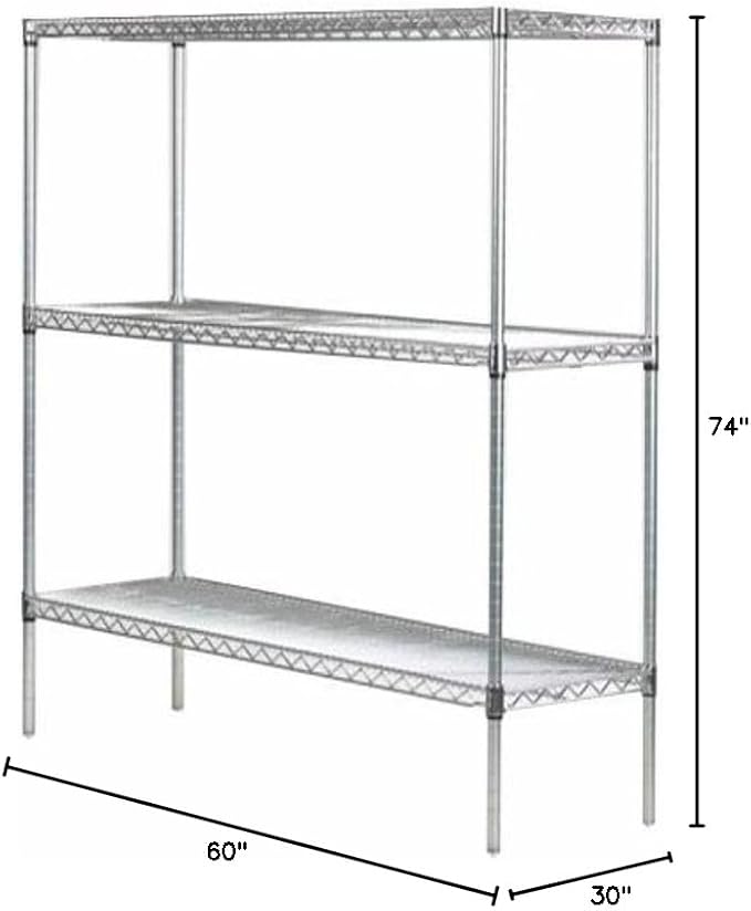 Omega 30" Deep x 60" Wide x 74" High 3 Tier Chrome Starter Shelving Unit - Image 2