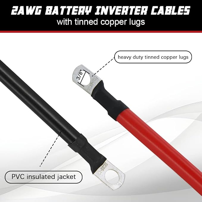 A ABIGAIL 2 AWG Battery Cables 2 Gauge Pure Copper Battery Inverter Cables - Image 2