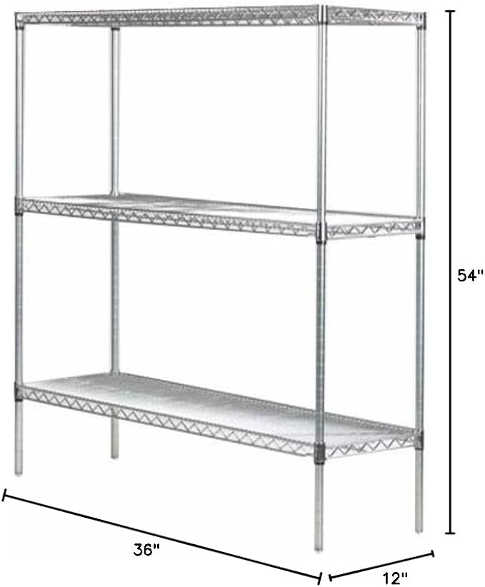 Omega 12" Deep x 36" Wide x 54" High 3 Tier Chrome Starter Shelving Unit - Image 2
