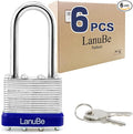 LanuBe Laminated Padlock 1-9/16 inch Long Shackle 6 Pack Keyed Alike, Bulk Locks by LanuBe