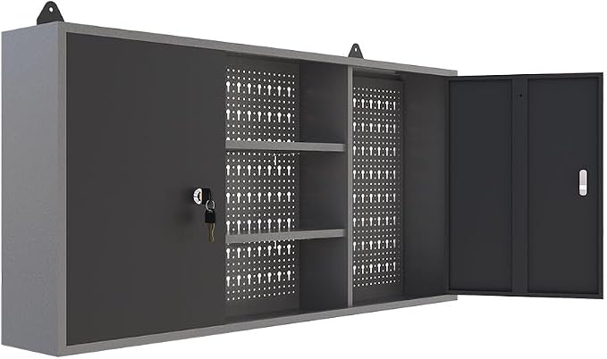 JZD Metal Storage Organization System, Wall Mount Tool Cabinets, Wood Tabletop - Image 6