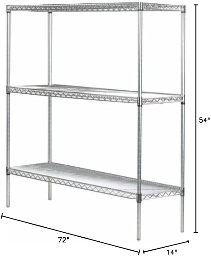 Omega 14" Deep x 72" Wide x 54" High 3 Tier Chrome Starter Shelving Unit - Image 2
