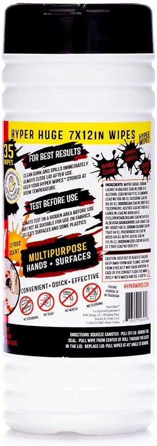 Hyper Wipes, 12 Pack Heavy Duty Hand & Tool Cleaning Wipes, Degreasing - Image 2