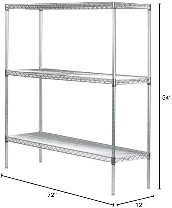 Omega 12" Deep x 72" Wide x 54" High 3 Tier Chrome Starter Shelving Unit - Image 2