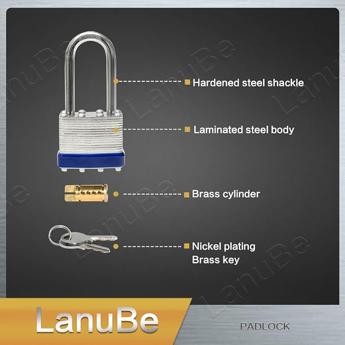 LanuBe Laminated Padlock 1-9/16 inch Long Shackle 6 Pack Keyed Alike, Bulk Locks - Image 6