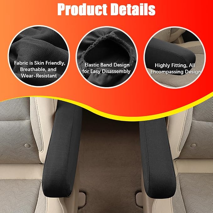 4PC Car Front Seat Armrest Covers, Universal Size Seat Arm Rest Cover, Flat - Image 3