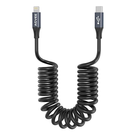 AGVEE 3ft Coiled Short USB-C to Lightning Charging Cable 30W PD Fast Charger by AGVEE