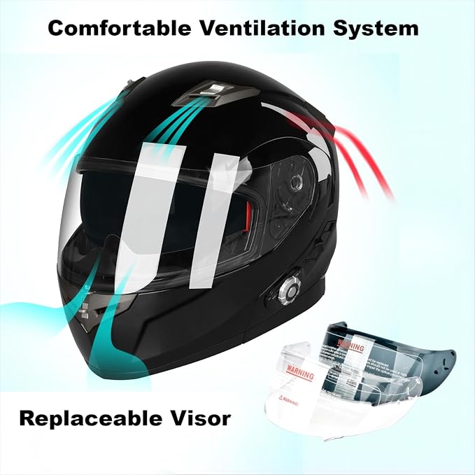 FreedConn BM2-S Bluetooth Motorcycle Helmet, Flip-Up Modular Motorbike Helmet - Image 3