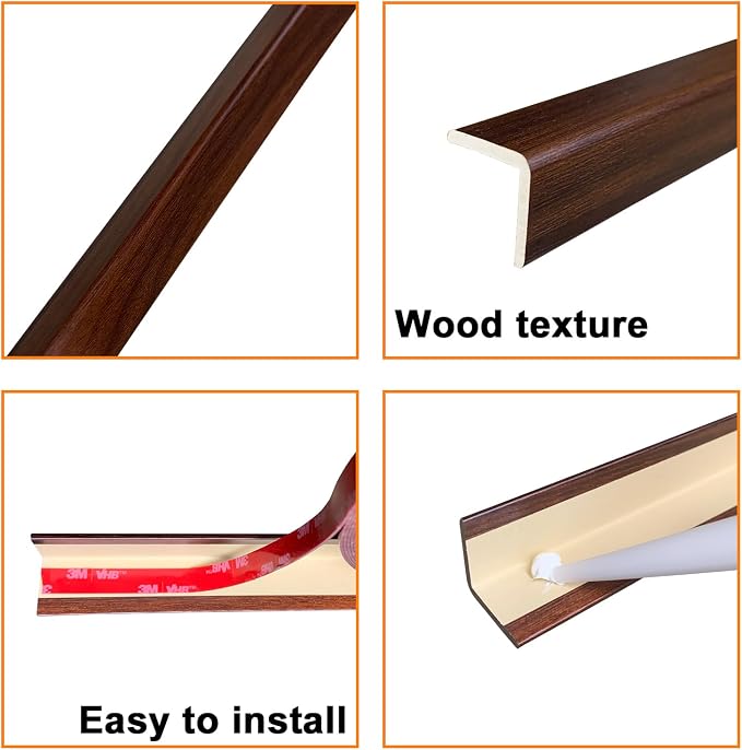 Wall Corner Protector 6PCS 45" Corner Molding Trim Black Wood Grain Corner Trim - Image 6