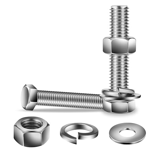 3/8-16 x 3" Hex Head Screw Bolt, Flat & Lock Washers, Fully Threaded, by SG TZH by SGTZH