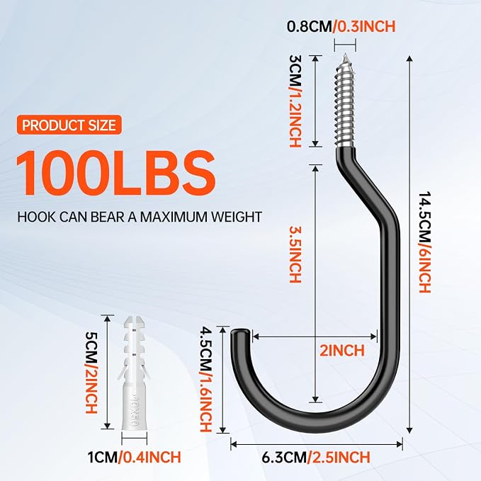 16-Pack Heavy Duty Bike Hook, Loading Capacity 100 LBS, 6 inch, Bike Hooks - Image 2