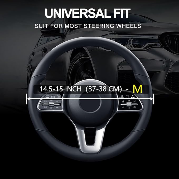 Car Steering Wheel Cover, Leather Steering Wheel Cover Red Universal 14.5-15 - Image 3