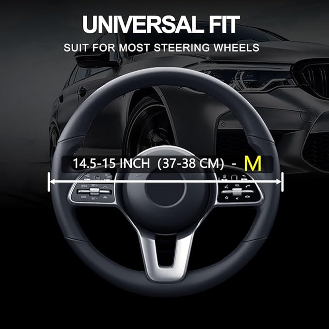 Leather Car Steering Wheel Cover, Non-Slip Car Wheel Cover Protector Breathable - Image 3