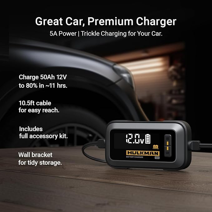Hulkman Sigma 5, 5A Car Battery Trickle Charger, 12V and 6V Smart Charger - Image 3