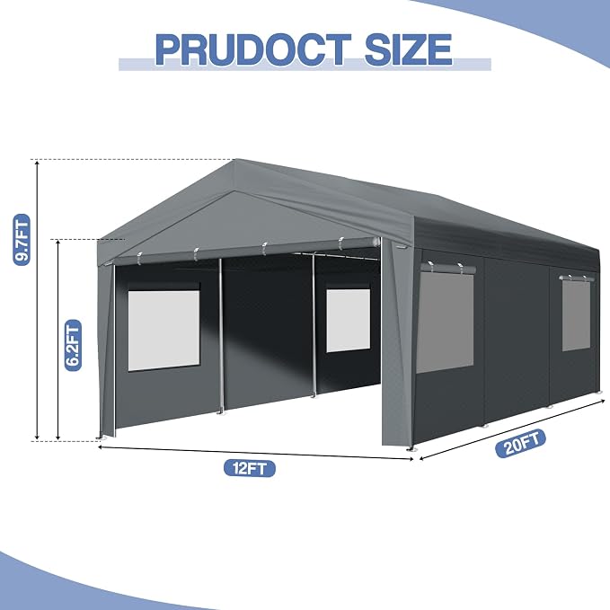 VINGLI 12 x 20 ft Outdoor Portable Storage Shed, Heavy Duty Bike Tent - Image 3