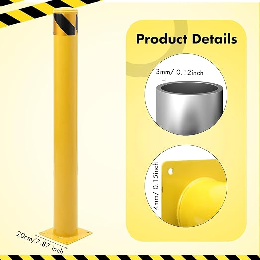 8 Pack Safety Bollard Post, 48 Inch Height 4.5 Inch Diameter Yellow Pipe Safety - Image 2