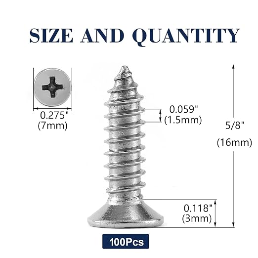 #7 x 5/8" Wood Screw 100Pcs 18-8 Stainless Steel Screws Flat Head Phillips Fast - Image 2
