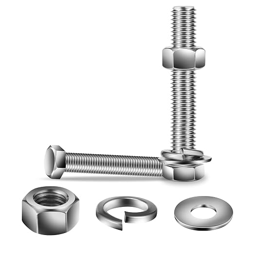 3/8-16 x 5" Hex Head Screw Bolt, Flat & Lock Washers, Fully Threaded, by SG TZH by SGTZH
