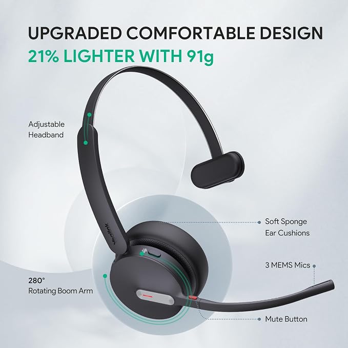 Yealink BH70 with Stand Wireless Bluetooth Headset with Microphone - Image 6