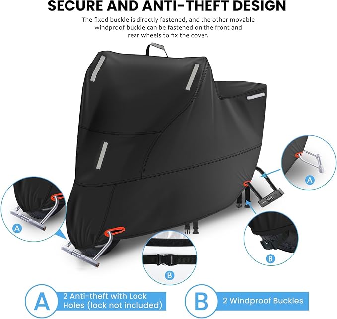 Motorbike Cover for Outside Storage, 300D Oxford Waterproof Motorcycle Scooter - Image 5