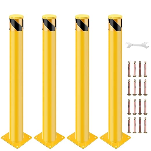 4 Pack Safety Bollard Post, 48 Inch Height 4.5 Inch Diameter Yellow Pipe Safety by Doppeltcharms