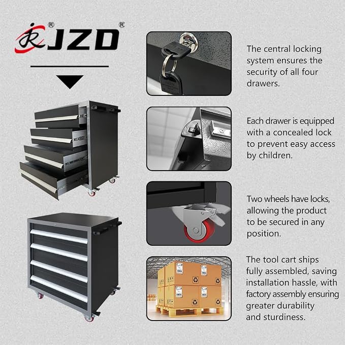 JZD Garage Tool Cabinet Set, Included Rolling Chest, - Image 6