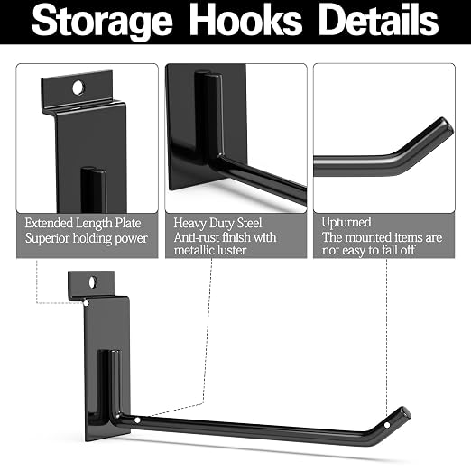 3-H Slatwall Accessories 30 Pack, 2/4/6 Inch Hooks & Hangers, Heavy Duty Slat - Image 3