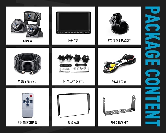 Fookoo HD 1080P 7" Wired Backup Camera System, 7-inch Quad Split Screen Monitor - Image 7