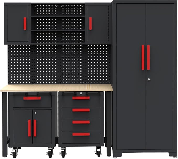 Red Garage Cabinet Storage System 6-Pcs Workshop Set Garage Cabinet and Storage - Image 6