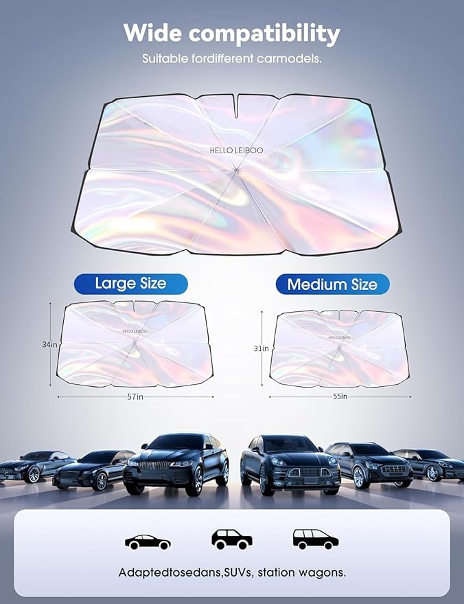 helloleiboo 5  Car Windshield Sun Shade Umbrella, Colorful - Image 5