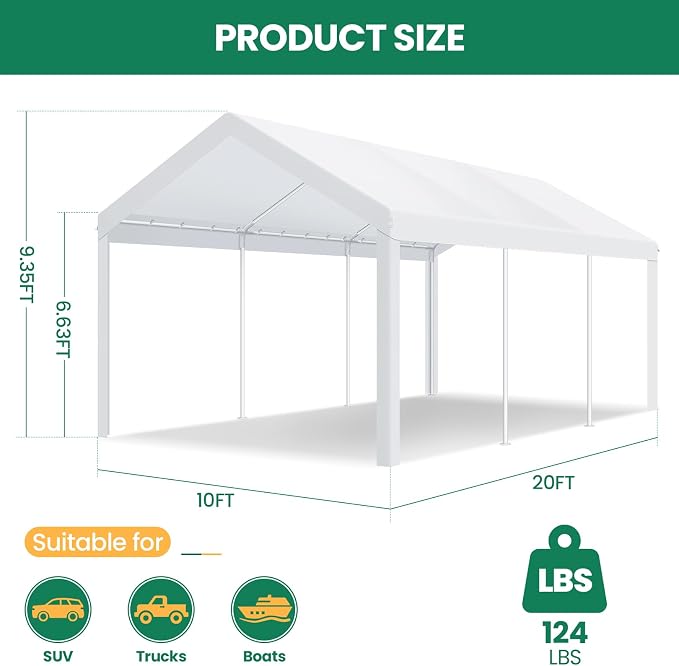 COBIZI Carports 10x20 Heavy Duty Car Tent Garage, Galvanized Frame Car Canopy - Image 5