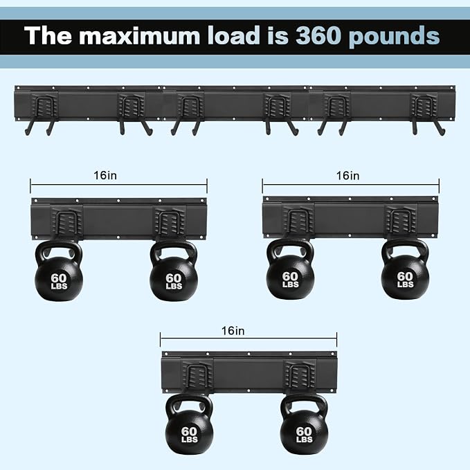 Garage Tool Organizer Wall Mount 16in- 2 Heavy Duty Hooks, 120lbs Capacity - Image 7