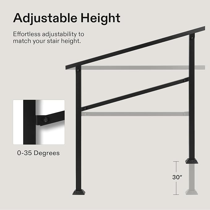 VIVOSUN 2-Pack Outdoor Handrail, 5 Step Stair Handrail, Wrought Mattle Iron - Image 4