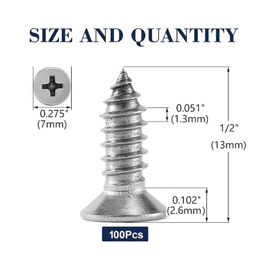 #6 x 1/2" Wood Screw 100Pcs 18-8 Stainless Steel Screws Flat Head Phillips Fast - Image 2