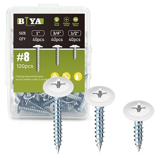 White Screws, #8 White Wood Screws 120pcs Thread Truss Head Fast Self Tapping by MAKEWORKEASIER