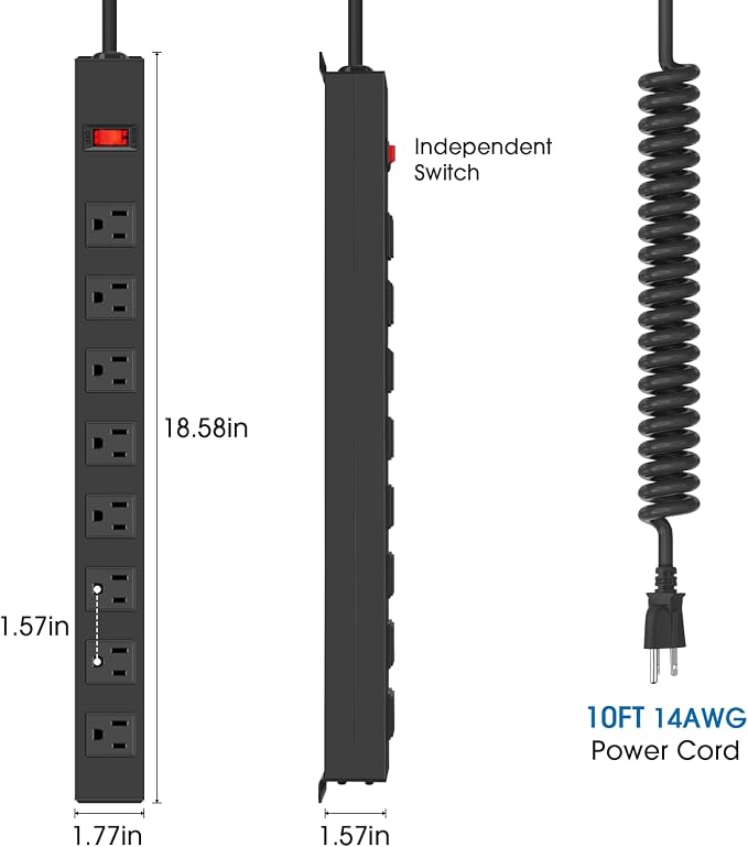 HHSOET 8 Outlet Metal Wall Mount Power Strip, Mountable Outlet - Image 2