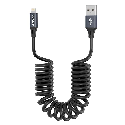 AGVEE 3ft Coiled Short USB to Lightning Charging Cable 3A Fast Charger Cord in by AGVEE