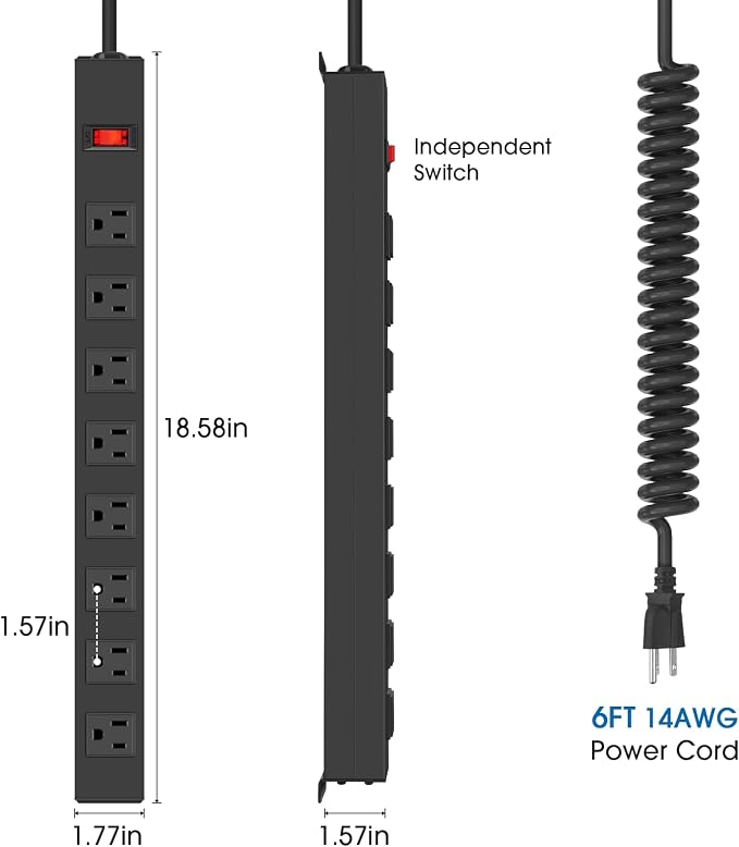 2Pack 8 Outlet Metal Wall Mount Power Strip, Mountable Outlet - Image 3