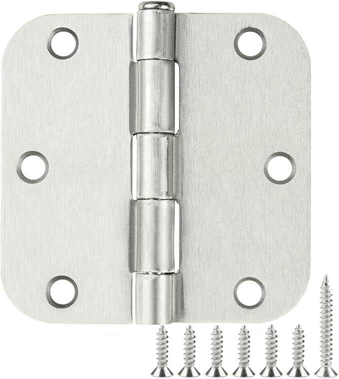 12 Pack Brushed Nickl Door Hinges 3.5 Inch x3-1/2 5/8 Radius Round Interior by TDCHINGES