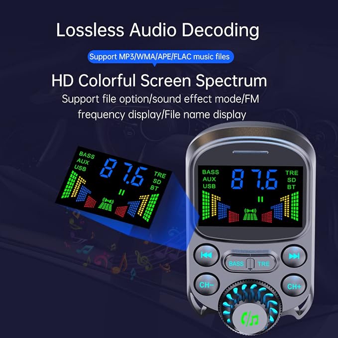 Bluetooth FM Transmitter for Car 1.5" Color Screen Display Wireless Handsfree - Image 6