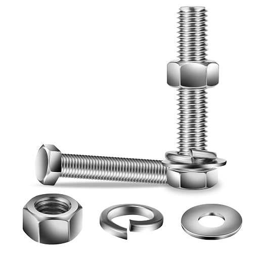 1/4-20 x 3-1/2" Hex Head Screw Bolt, Flat & Lock Washers, Fully Threaded by SGTZH