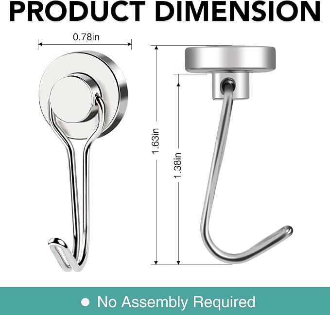 MIKEDE Magnetic Hooks, 40Lbs Heavy Duty Neodymium Magnet Hooks Magnetic Swivel - Image 3