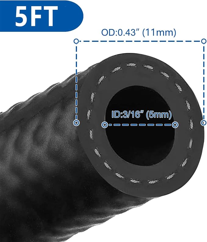 LokoCar Rubber Fuel Hose Line Push Lock 3/16" ID SAE 30R7 NBR 5ft 300PSI Black - Image 2